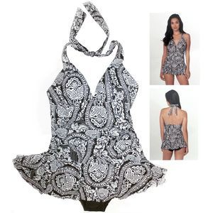 NEW Rose Marie Reid Halter Swimdress 1-Piece Swimsuit With Tummy Control Size L